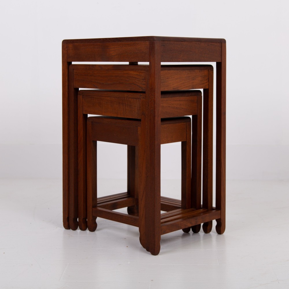 Modernist Art Deco Nest of Four Side Tables in Teak