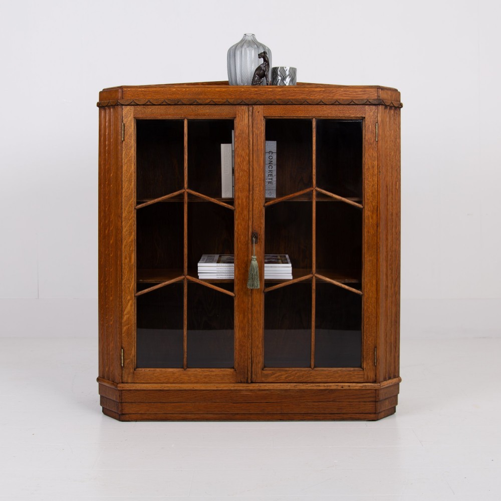 Art Deco Golden Oak Glazed Bookcase Cabinet C1930 View II