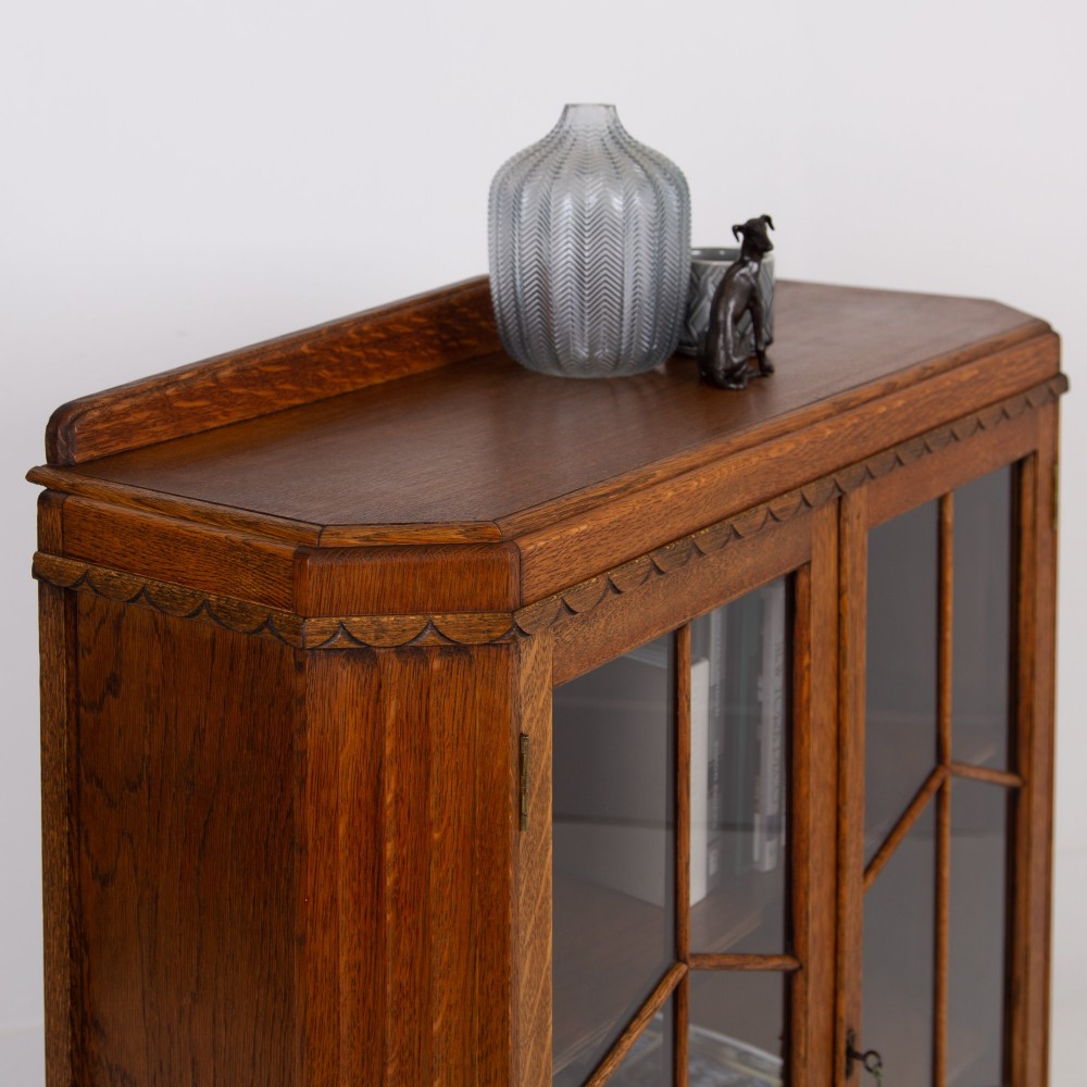 Art Deco Golden Oak Glazed Bookcase Cabinet C1930 View III