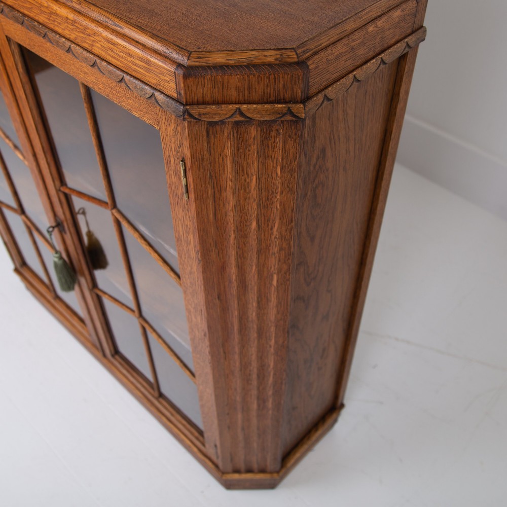 Art Deco Golden Oak Glazed Bookcase Cabinet C1930 View IV