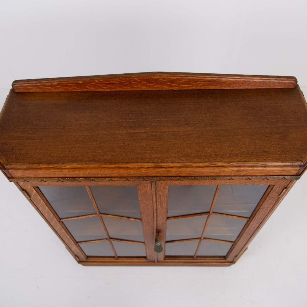 Art Deco Golden Oak Glazed Bookcase Cabinet C1930 View VI