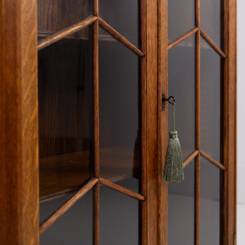 Art Deco Golden Oak Glazed Bookcase Cabinet C1930 View VII