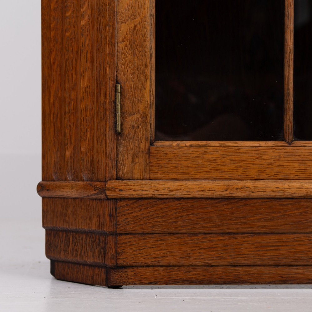 Art Deco Golden Oak Glazed Bookcase Cabinet C1930 View X