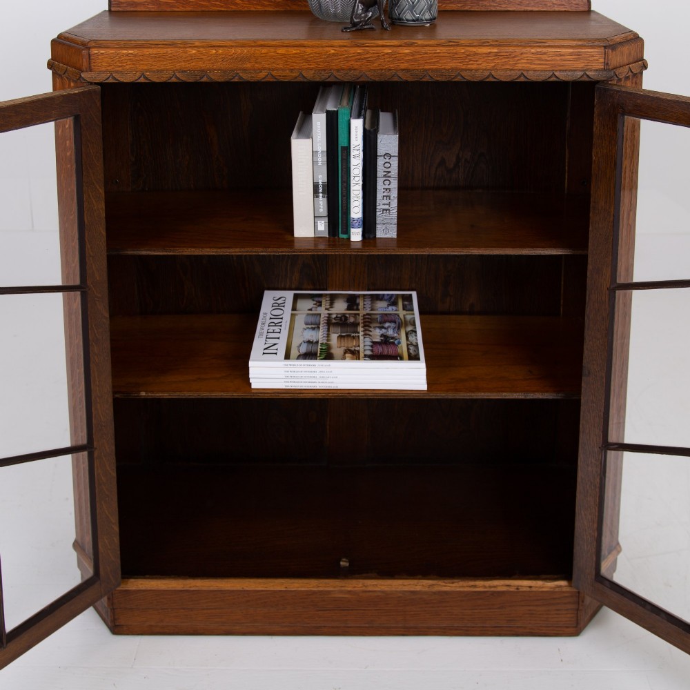 Art Deco Golden Oak Glazed Bookcase Cabinet C1930 View XII