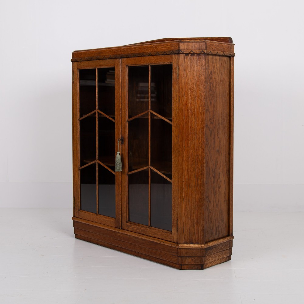 Art Deco Golden Oak Glazed Bookcase Cabinet C1930 View XIII