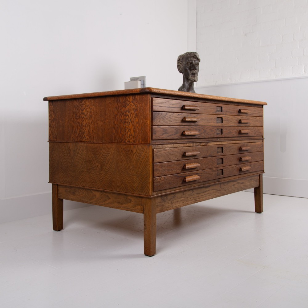 A Large Oak 6 Drawer Plan Map Chest