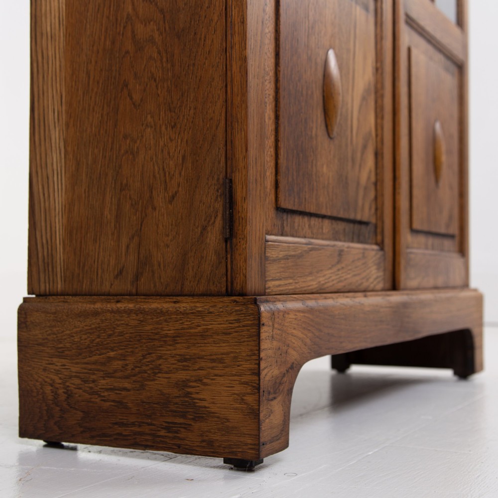 Solid English Oak Glazed Bookcase Cabinet C1920s View VI