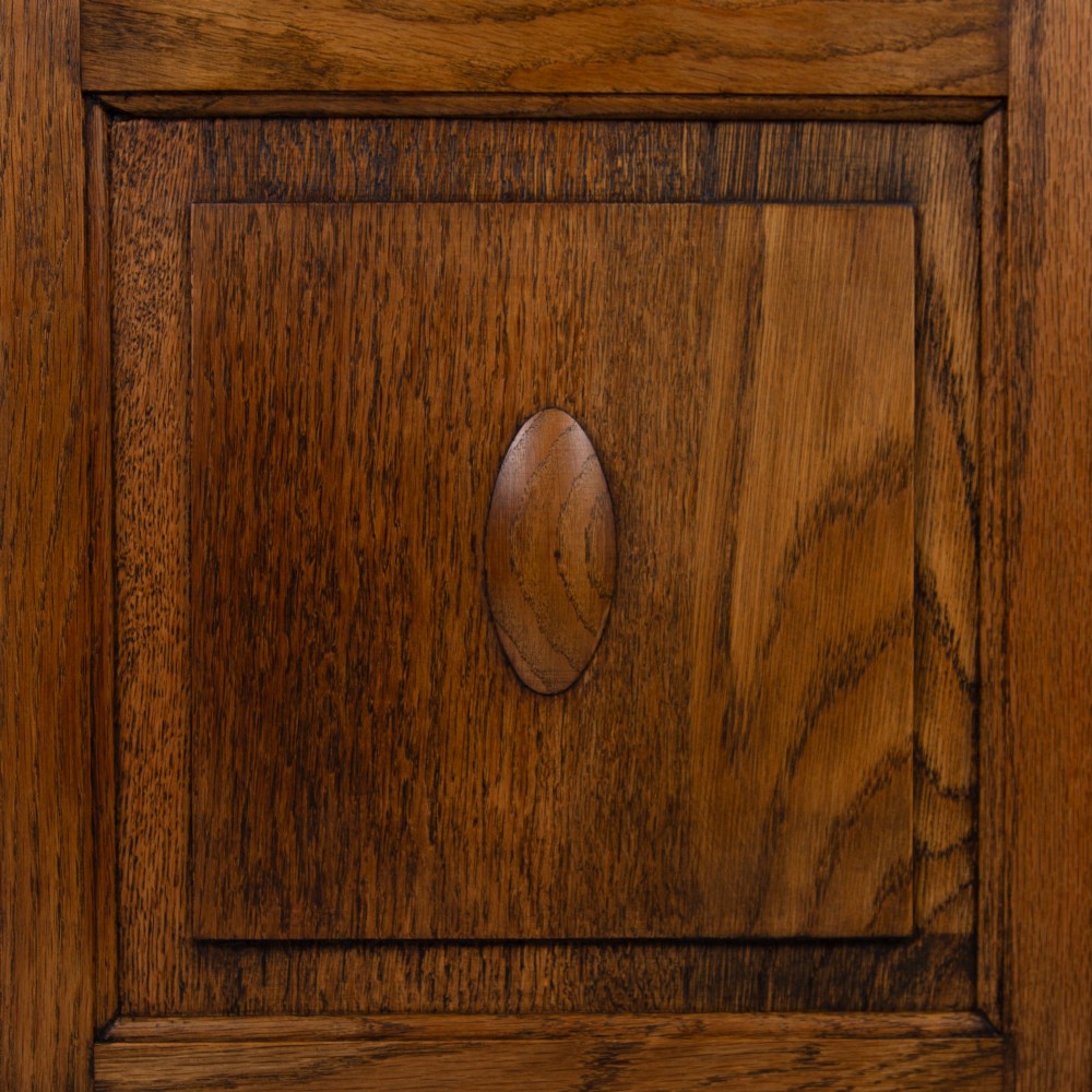 Solid English Oak Glazed Bookcase Cabinet C1920s View VII