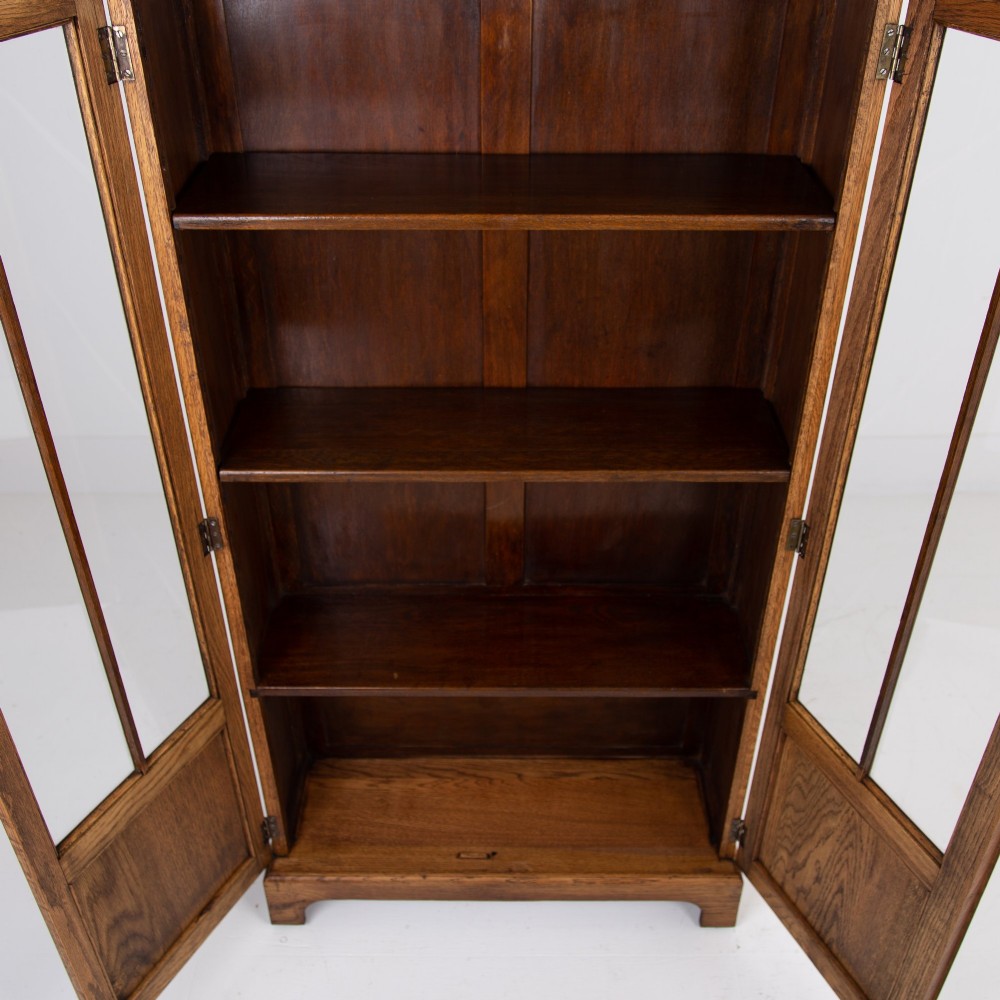Solid English Oak Glazed Bookcase Cabinet C1920s View VIII