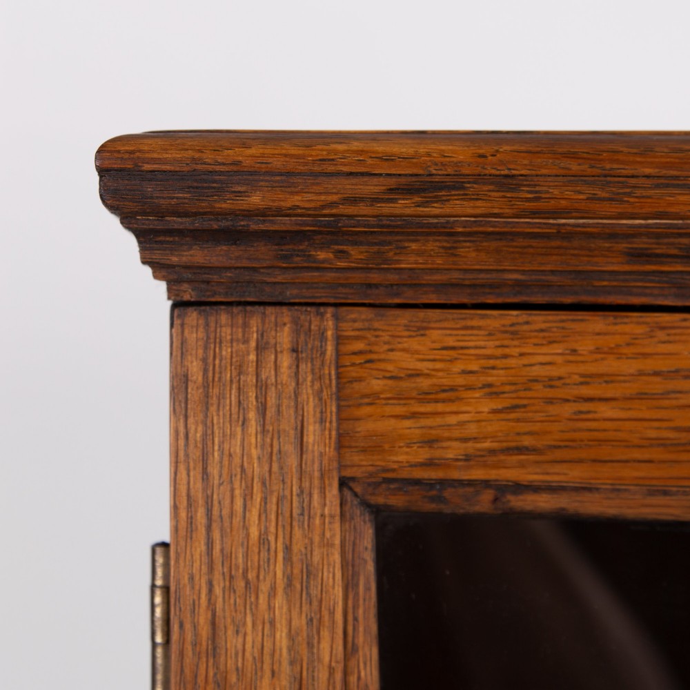 Solid English Oak Glazed Bookcase Cabinet C1920s View X