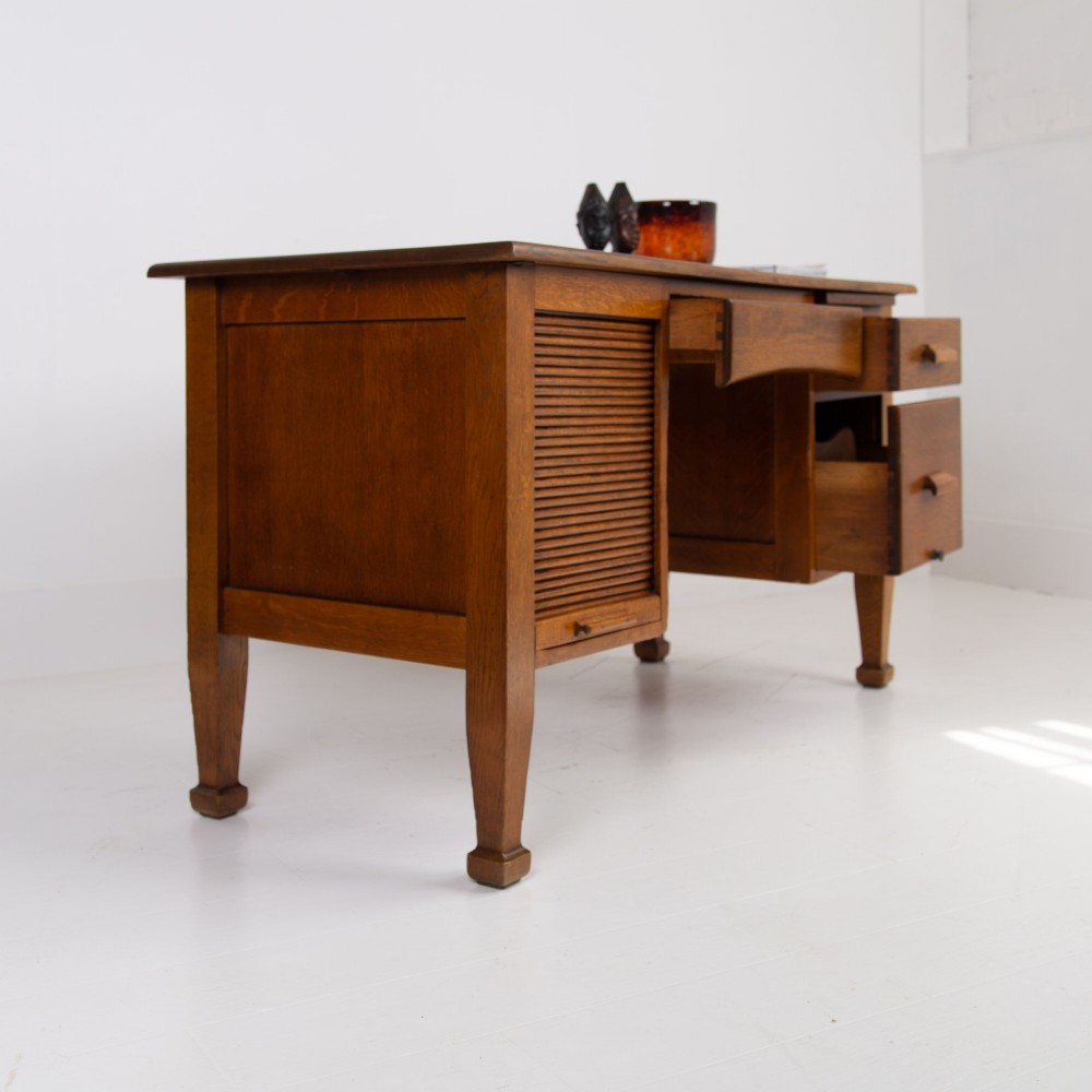 Splendid Oak Tambour Door Oak Desk C1910 View VI
