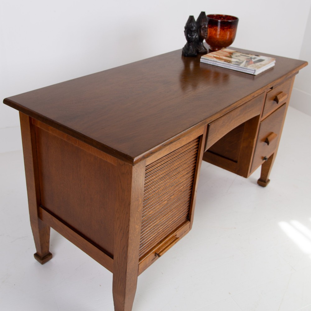 Splendid Oak Tambour Door Oak Desk C1910 View VII