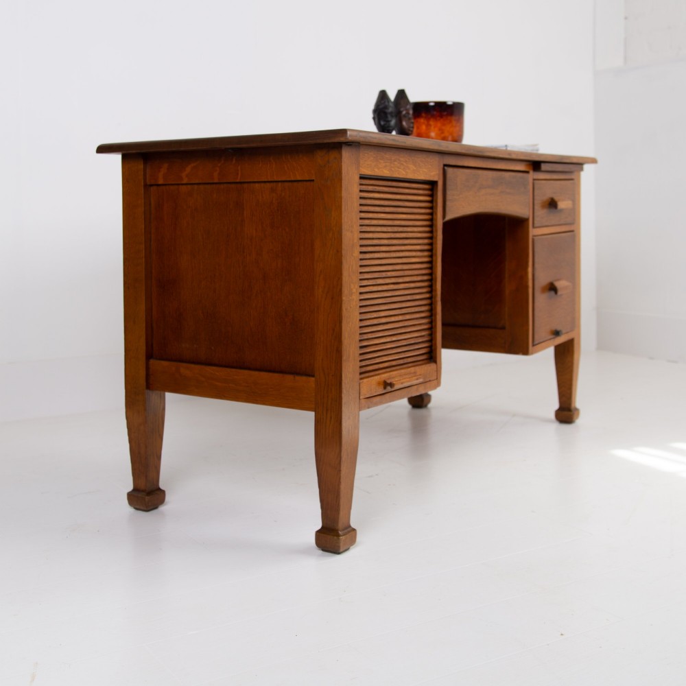 Splendid Oak Tambour Door Oak Desk C1910 View VIII