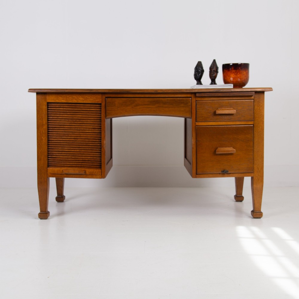 Splendid Oak Tambour Door Oak Desk C1910 View IX