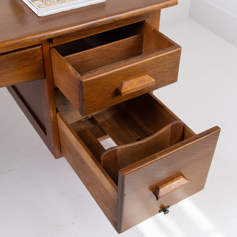 Splendid Oak Tambour Door Oak Desk C1910 View XI