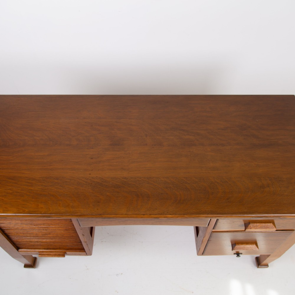 Splendid Oak Tambour Door Oak Desk C1910 View XIV