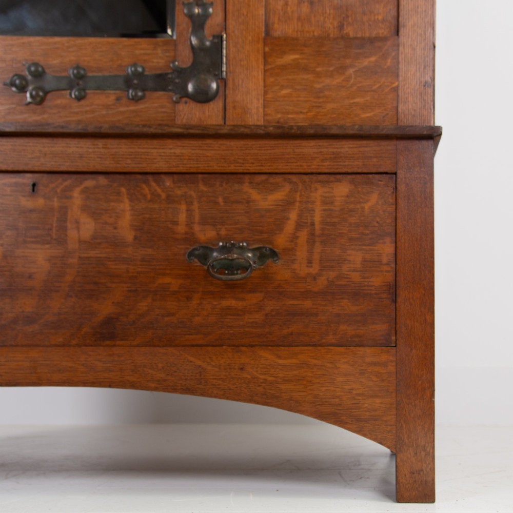 Attractive Golden Oak Arts and Crafts Wardrobe 1910 View V