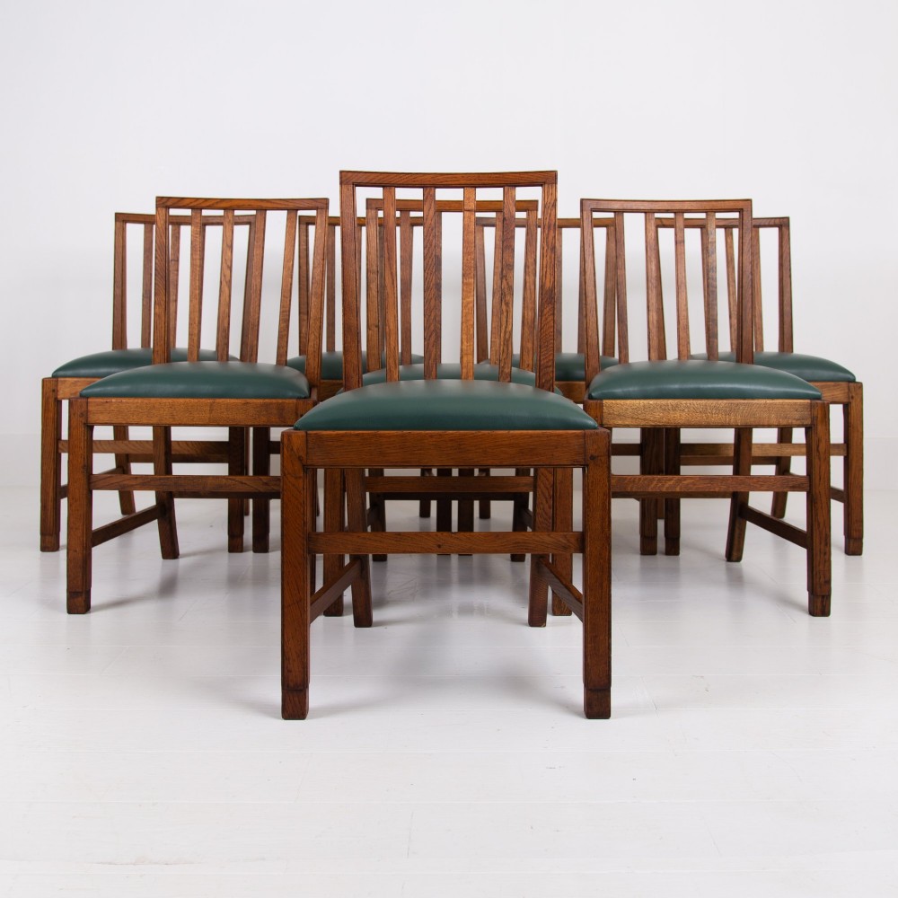 Set of 8 Gordon Russell Arts & Crafts Golden Oak Chairs 1930s View XIII