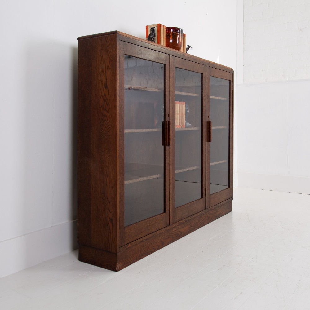 Large Oak Glazed School College Cabinet Bookcase C1930