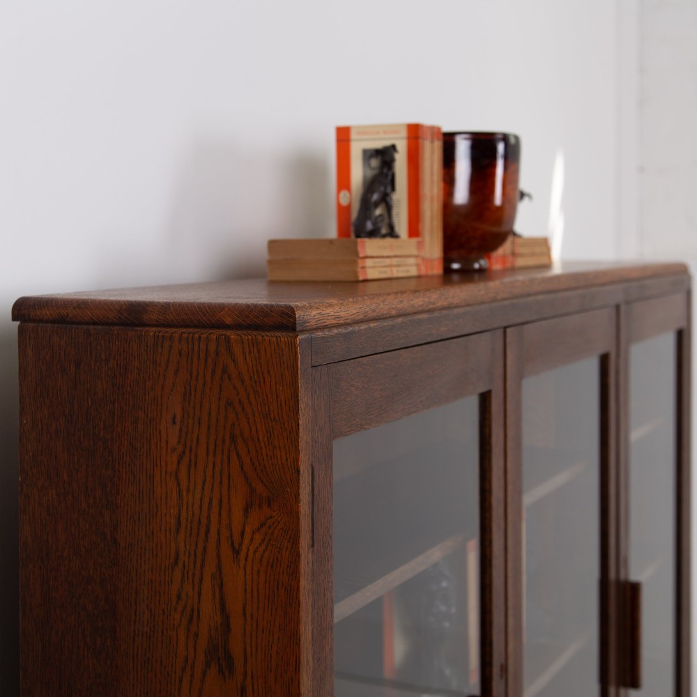 Large Oak Glazed School College Cabinet Bookcase C1930 View II