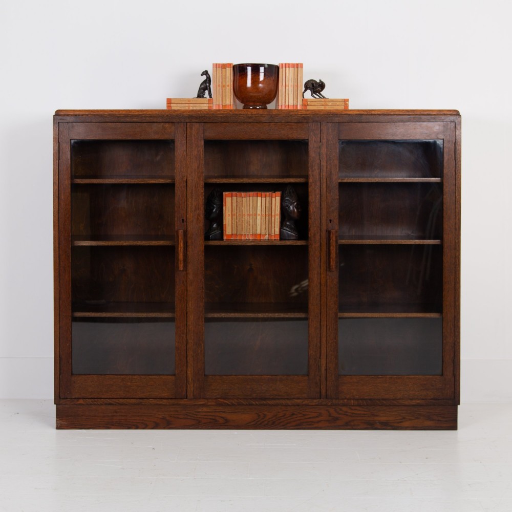 Large Oak Glazed School College Cabinet Bookcase C1930 View IV