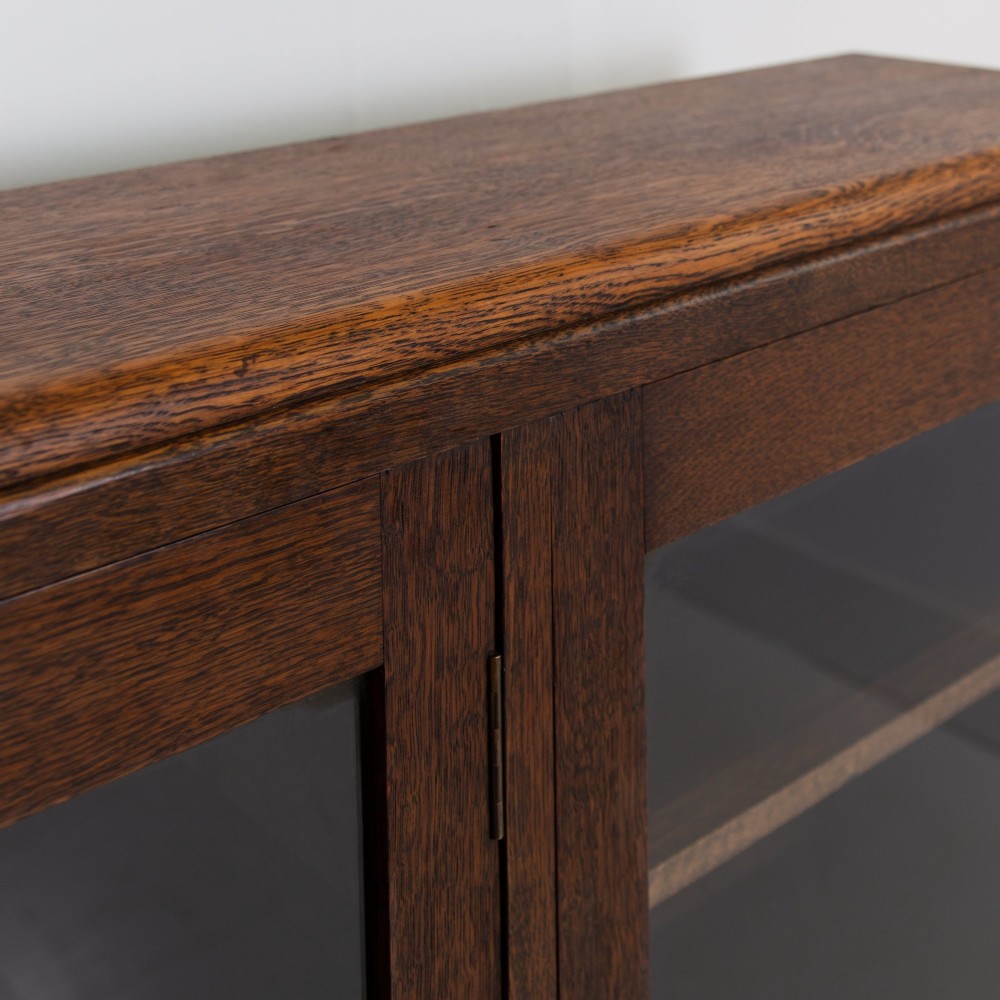 Large Oak Glazed School College Cabinet Bookcase C1930 View X