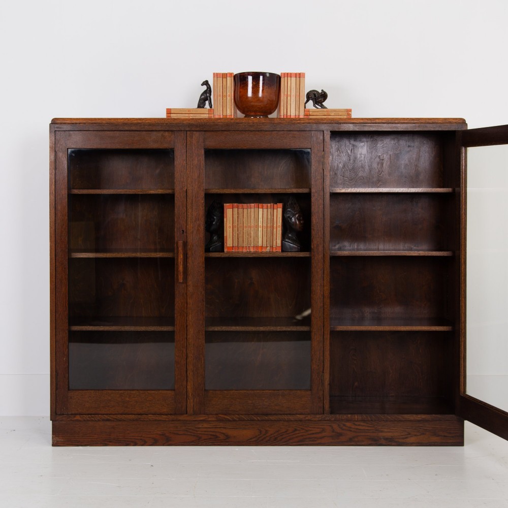 Large Oak Glazed School College Cabinet Bookcase C1930 View XII
