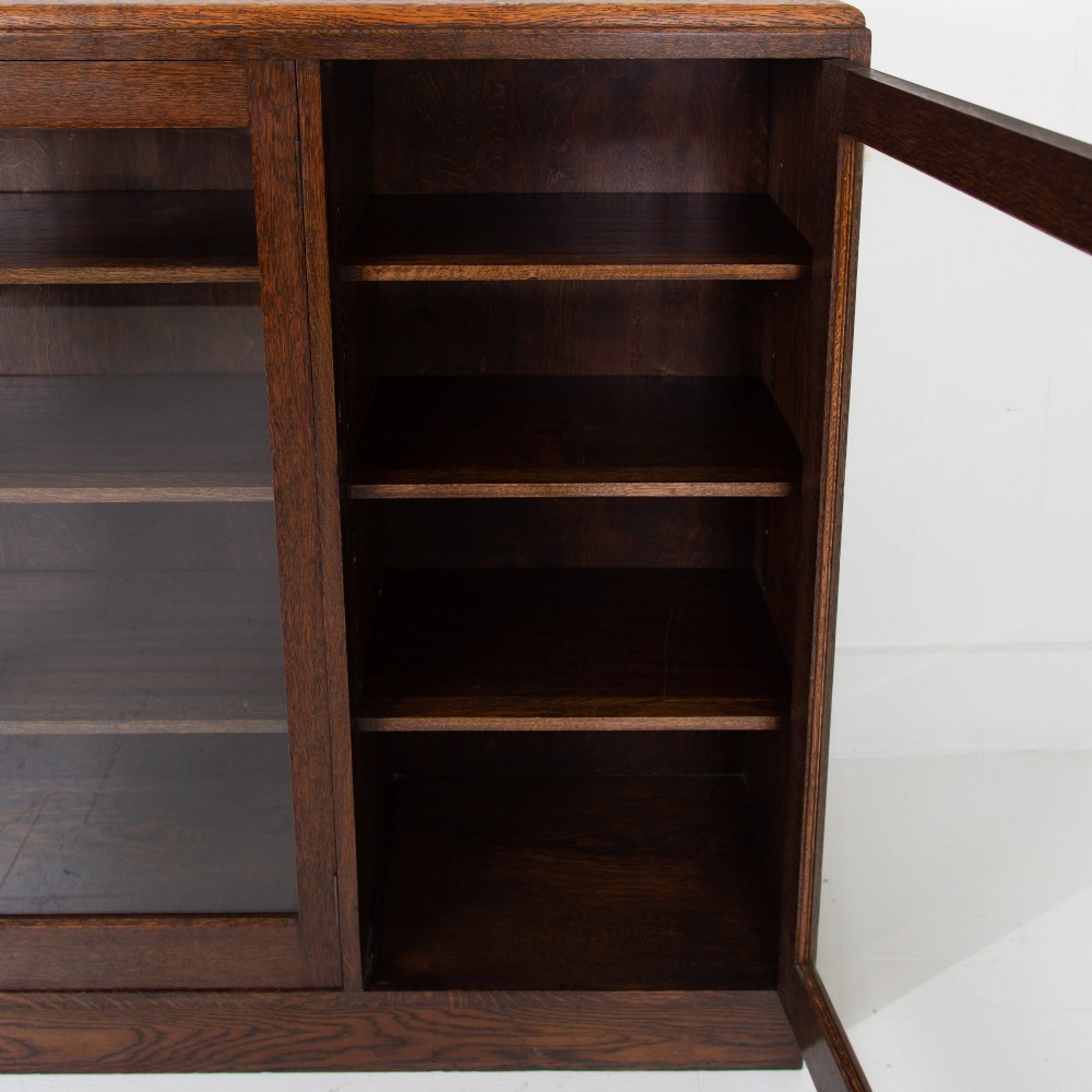 Large Oak Glazed School College Cabinet Bookcase C1930 View XIII