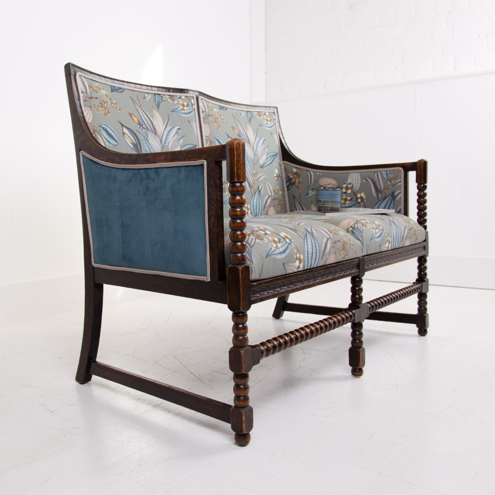 Oak Bobbin Framed 2 Seater Sofa 1900s