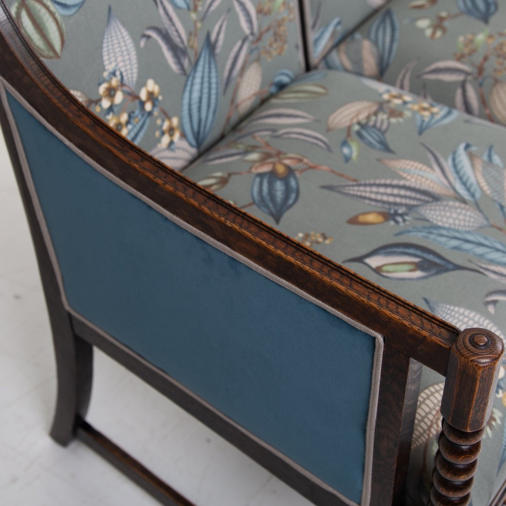Oak Bobbin Framed 2 Seater Sofa 1900s View XI