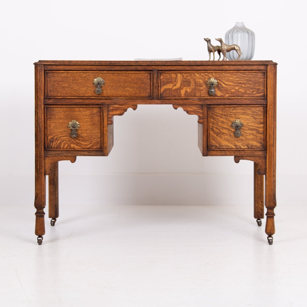 Antique Golden English Oak Desk Console 1915
