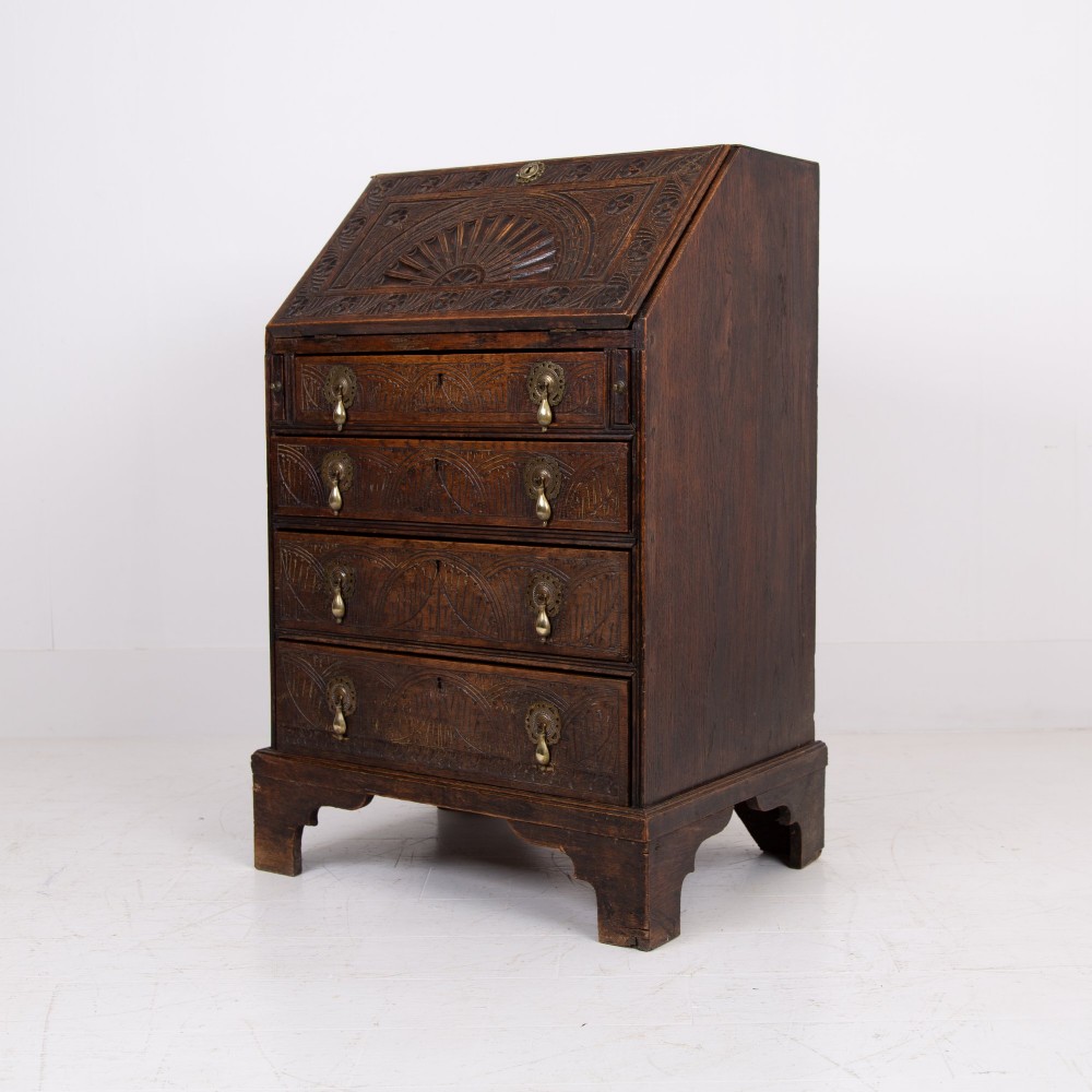 Highly Decorative Victorian 4 Drawer Oak Bureau 1890