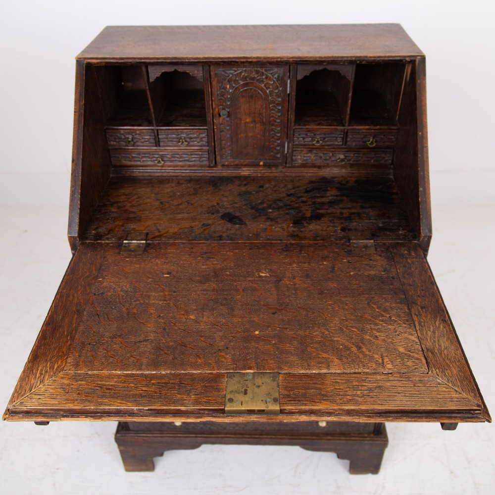 Highly Decorative Victorian 4 Drawer Oak Bureau 1890 View X