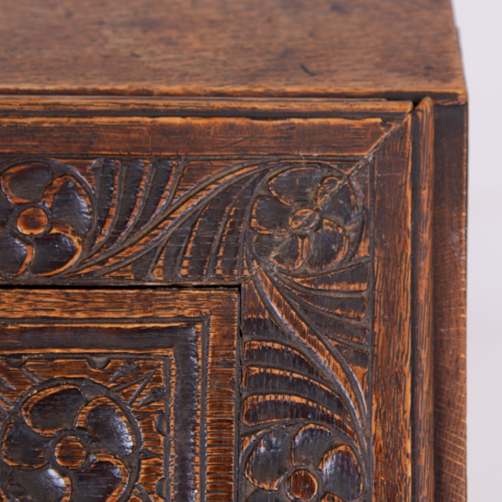Highly Decorative Victorian 4 Drawer Oak Bureau 1890 View XIII