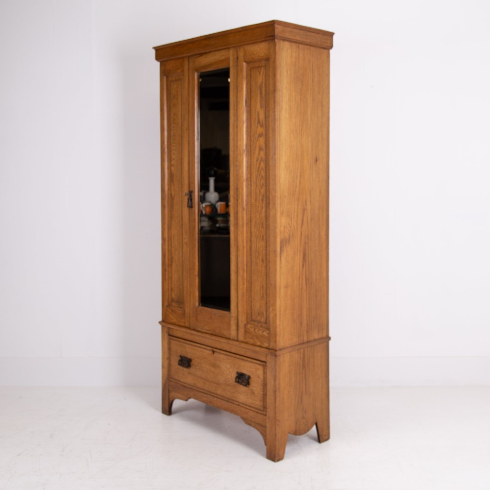 Attractive Single Mirrored Oak Wardrobe 1910