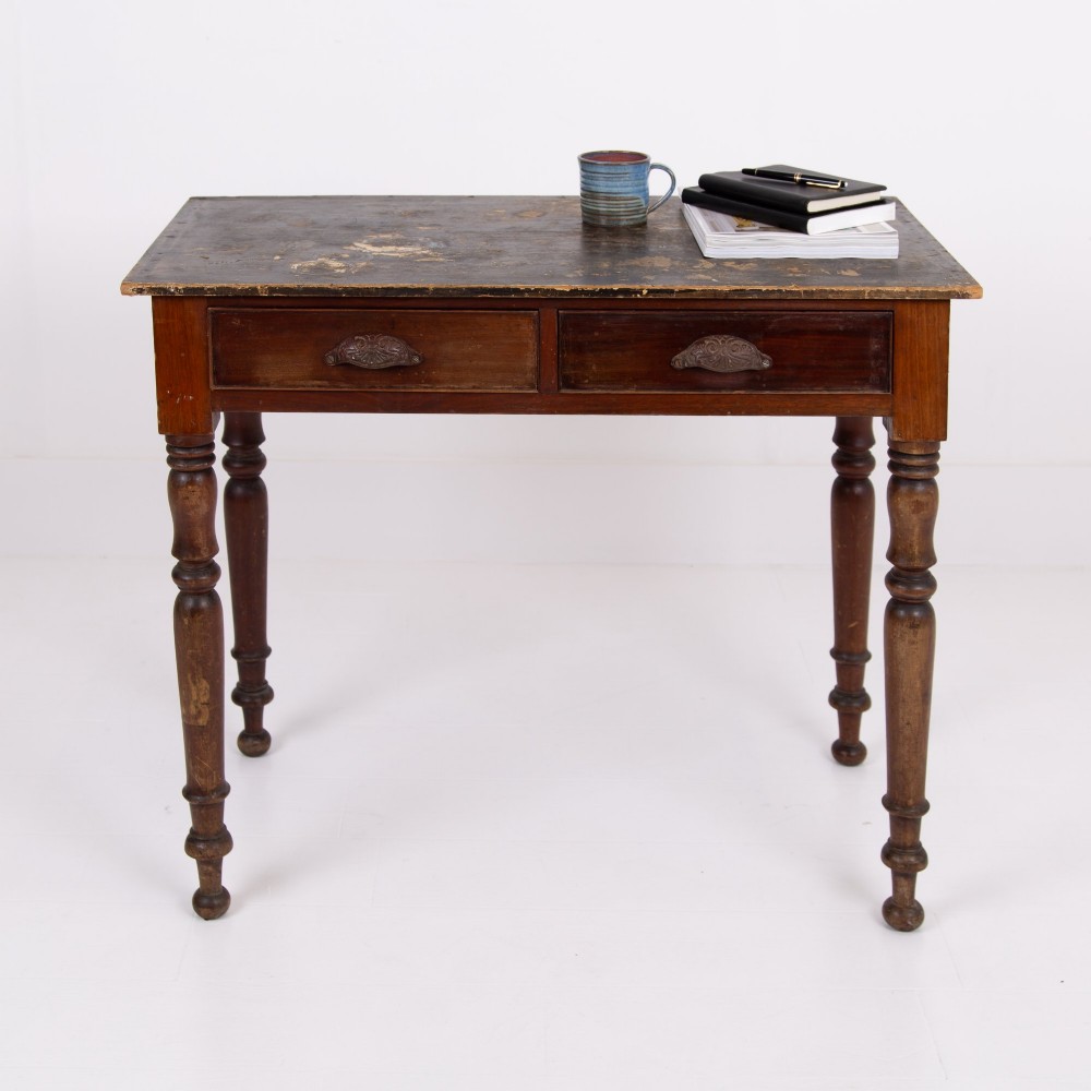 Antique Mid 19th Century 2 Drawer Desk Table 1850