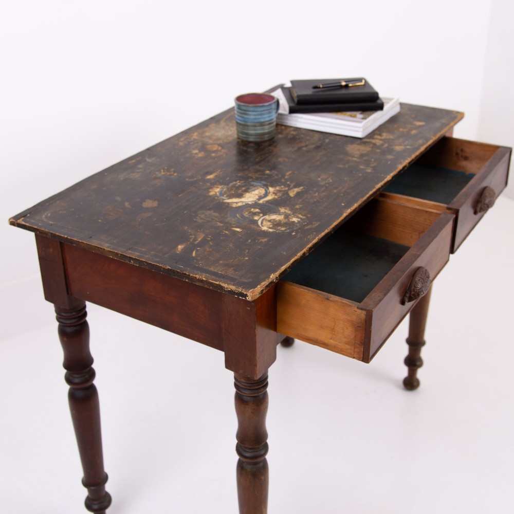 Antique Mid 19th Century 2 Drawer Desk Table 1850 View III