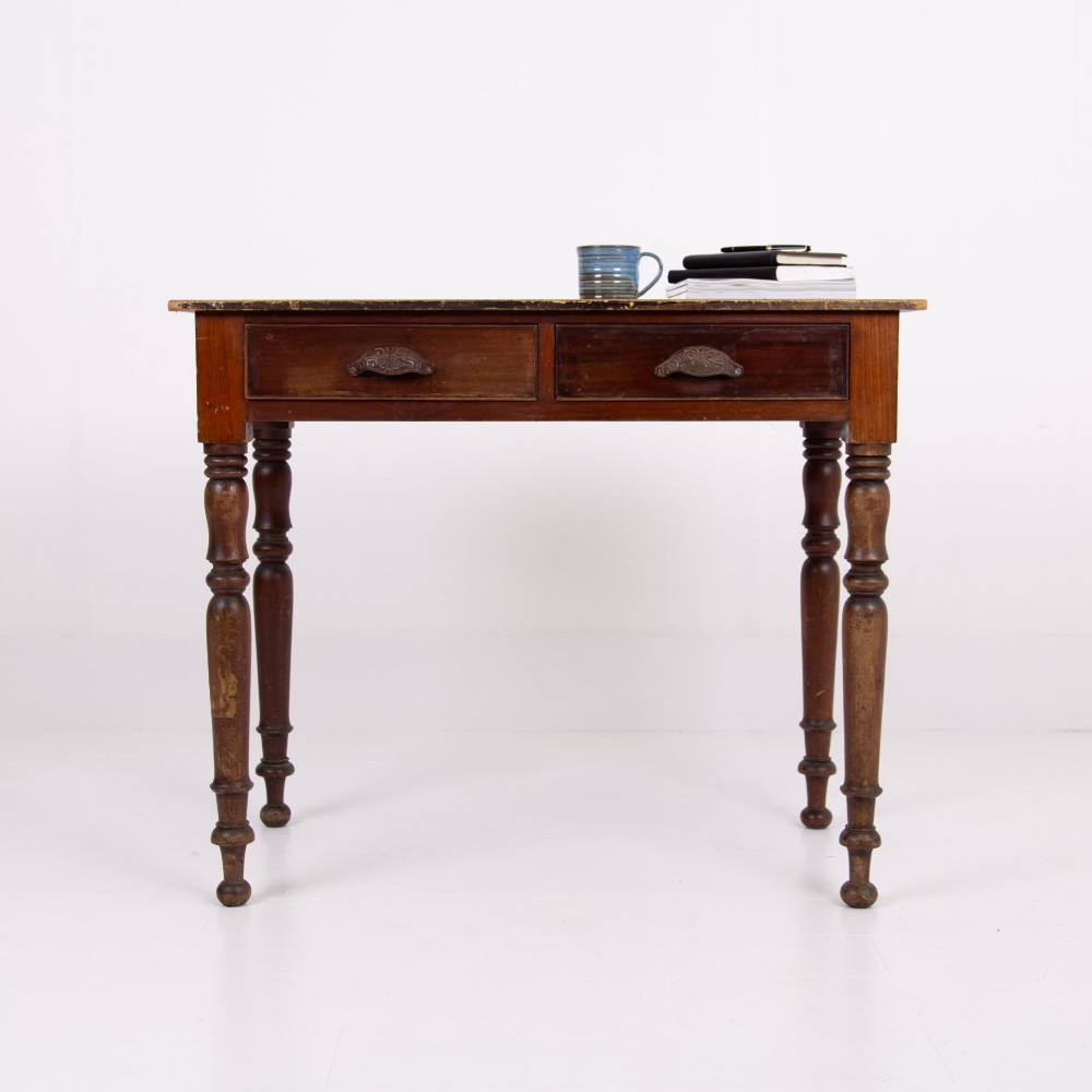 Antique Mid 19th Century 2 Drawer Desk Table 1850 View X