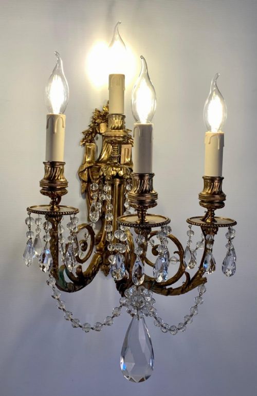 PAIR OF GOLD BRONZE ORMOLU WALL LIGHTS - ADDITIONAL PHOTO 2