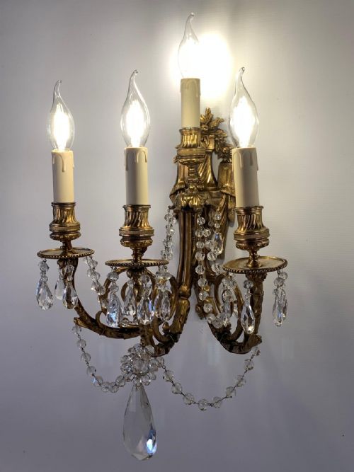PAIR OF GOLD BRONZE ORMOLU WALL LIGHTS - ADDITIONAL PHOTO 5
