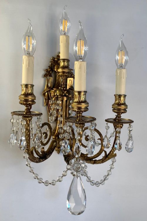 PAIR OF GOLD BRONZE ORMOLU WALL LIGHTS - ADDITIONAL PHOTO 9