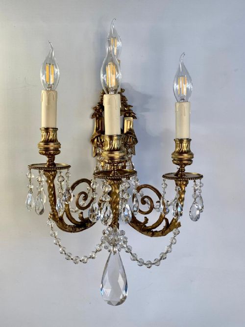 PAIR OF GOLD BRONZE ORMOLU WALL LIGHTS - ADDITIONAL PHOTO 10