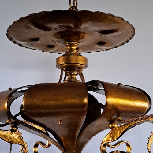 ARTS AND CRAFTS BEATEN COPPER GILDED LAMP - ADDITIONAL PHOTO 1