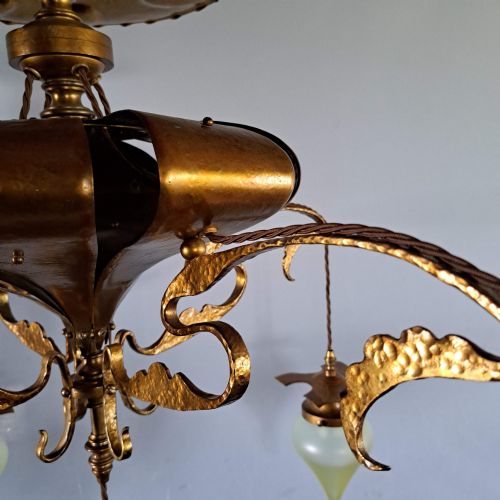 ARTS AND CRAFTS BEATEN COPPER GILDED LAMP - ADDITIONAL PHOTO 5