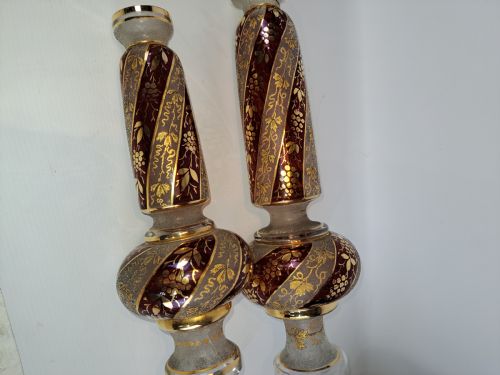 TWO ANTIQUE RUBY GLASS AND FROSTED CHANDELIER STEMS
