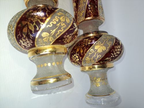 TWO ANTIQUE RUBY GLASS AND FROSTED CHANDELIER STEMS - ADDITIONAL PHOTO 1