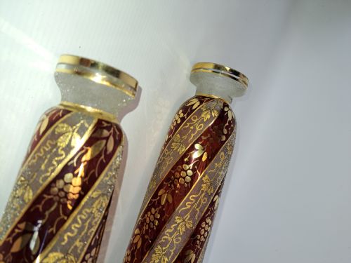 TWO ANTIQUE RUBY GLASS AND FROSTED CHANDELIER STEMS - ADDITIONAL PHOTO 3