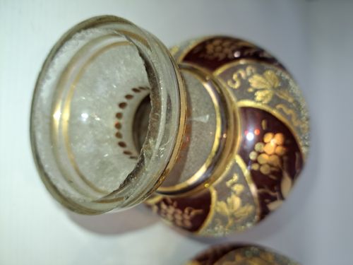 TWO ANTIQUE RUBY GLASS AND FROSTED CHANDELIER STEMS - ADDITIONAL PHOTO 7