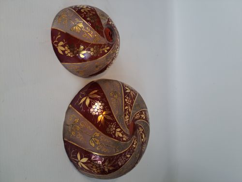 BOHEMIAN RUBY FROSTED AND GILDED CHANDELIER BOWLS - ADDITIONAL PHOTO 1