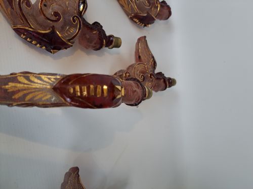 FIVE BOHEMIAN RUBY ETCHED AND GILDED ANGELIC CAPITALS - ADDITIONAL PHOTO 9